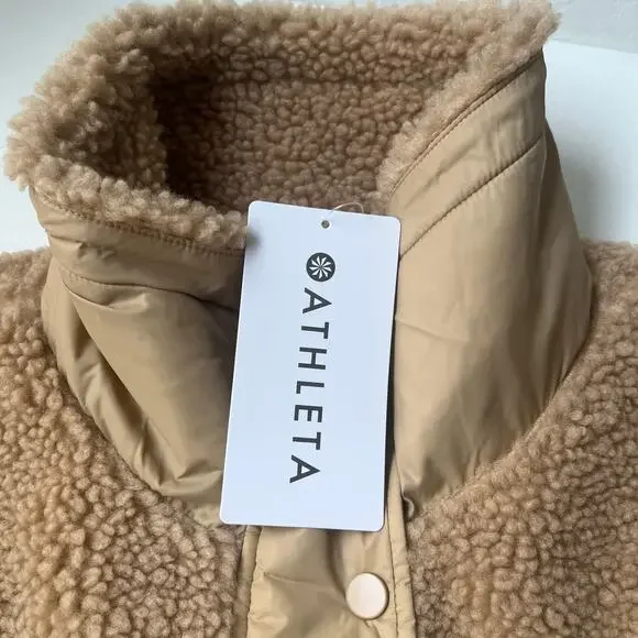 Athleta Fleece Hybrid Jacket Women's Large Tan Neutral Bomber Sherpa Quilted NEW - Picture 7 of 14